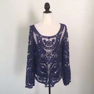Elegant Navy Lace Women Top